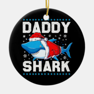 Daddy Shark Santa Fathers Day Ceramic Ornament