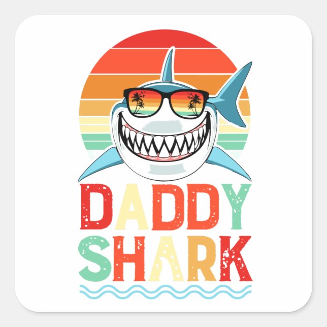 Daddy Shark Vintage Fathers Day Photo Square Sticker (Front)
