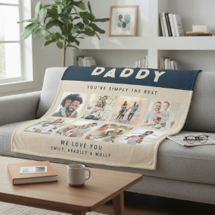 Daddy Simply The Best Photo Collage Personalized Fleece Blanket