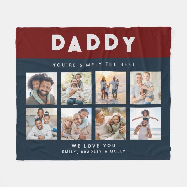 Daddy Simply The Best Photo Collage Personalized Fleece Blanket (Front (Horizontal))