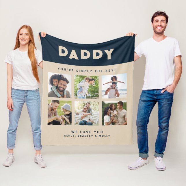 Daddy Simply The Best Photo Collage Personalized Fleece Blanket (In Situ)