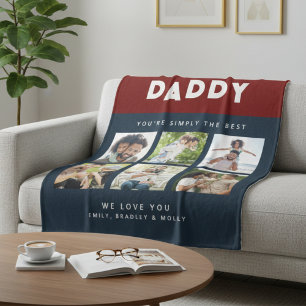 Daddy Simply The Best Six Photo Collage Gift Fleece Blanket