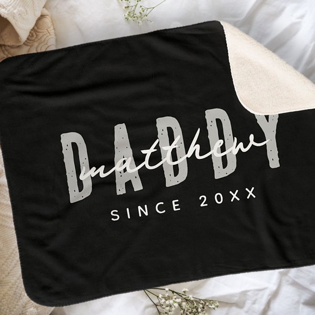 Daddy Since 20XX Modern Elegant Simple Sherpa Blanket (Creator Uploaded)