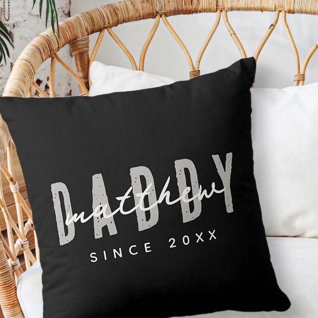 Daddy Since 20XX Modern Elegant Simple Throw Pillow (Creator Uploaded)