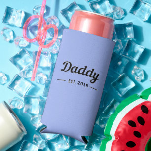 Daddy since year black text blue seltzer can cooler