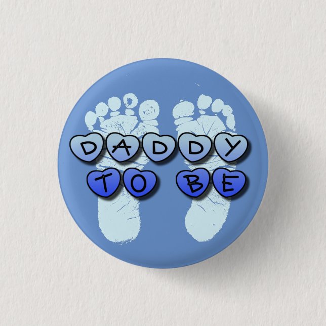 Daddy to Be Baby Footprint Blue Baby Shower Button (Front)