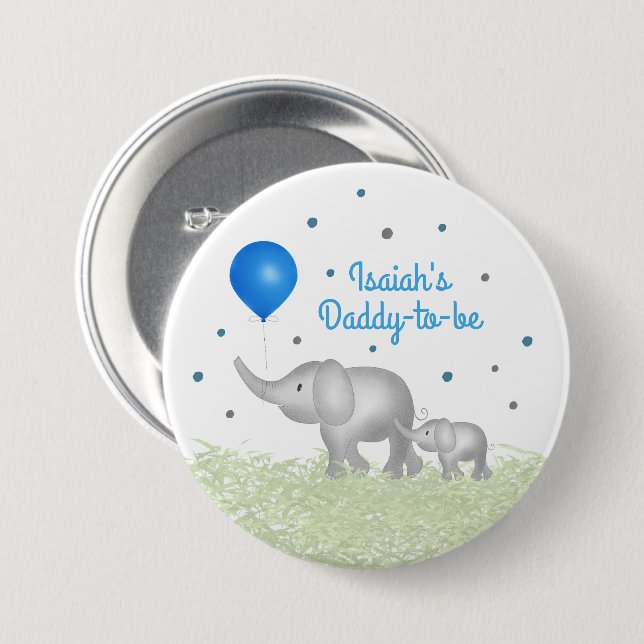 Daddy To Be Elephant Mom & Baby Boy Baby Shower 3 Inch Round Button (Front & Back)