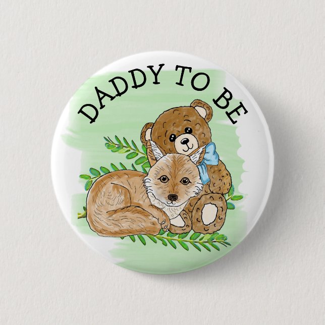 Daddy to be Fox and Teddy Bear Baby Shower  2 Inch Round Button (Front)