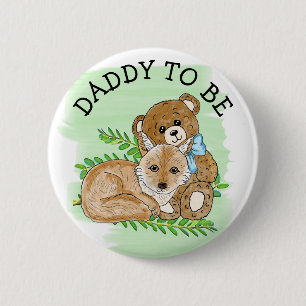 Daddy to be Fox and Teddy Bear Baby Shower  2 Inch Round Button