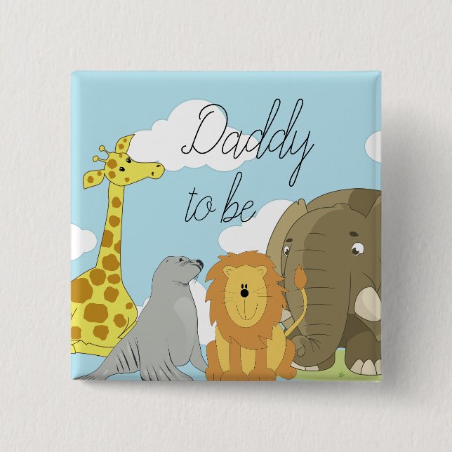 Daddy to be Jungle Animals Baby Shower 2 Inch Square Button (Front)