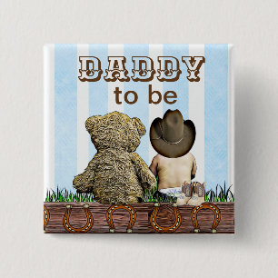Daddy To Be Lil' Cowboy and Teddy Bear Baby Shower 2 Inch Square Button