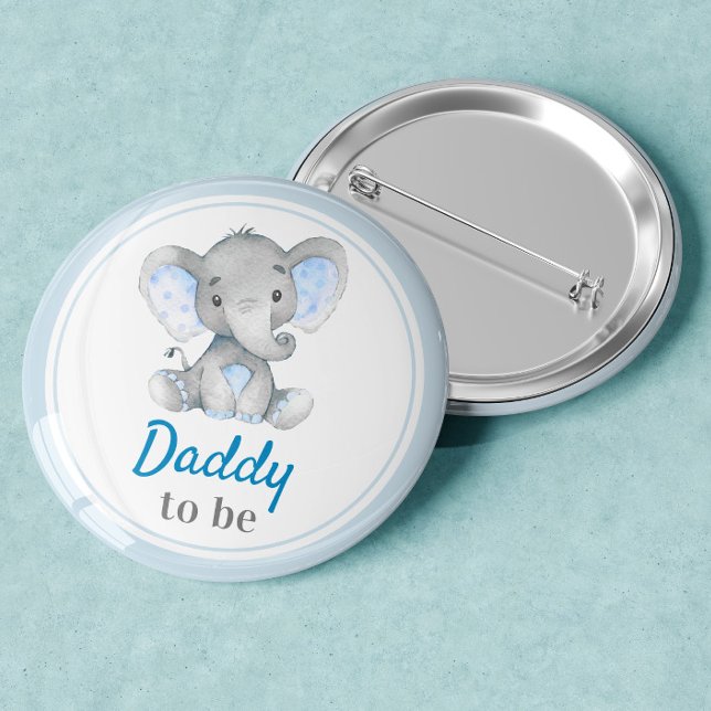 Daddy to be New Dad Baby Boy Shower Elephant Blue 3 Inch Round Button (Creator Uploaded)
