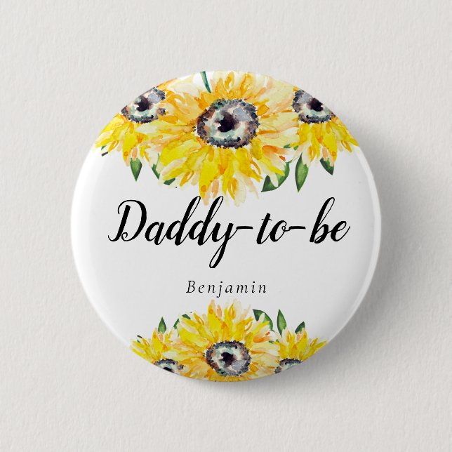 Daddy to be New Dad Sunflower Baby Shower Floral  2 Inch Round Button (Front)