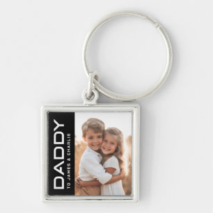 Daddy to kids names photo black fathers day keychain
