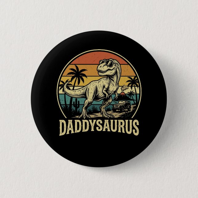 Daddy Trex Dinosaur Daddysaurus Retro Fathers Day  2 Inch Round Button (Front)