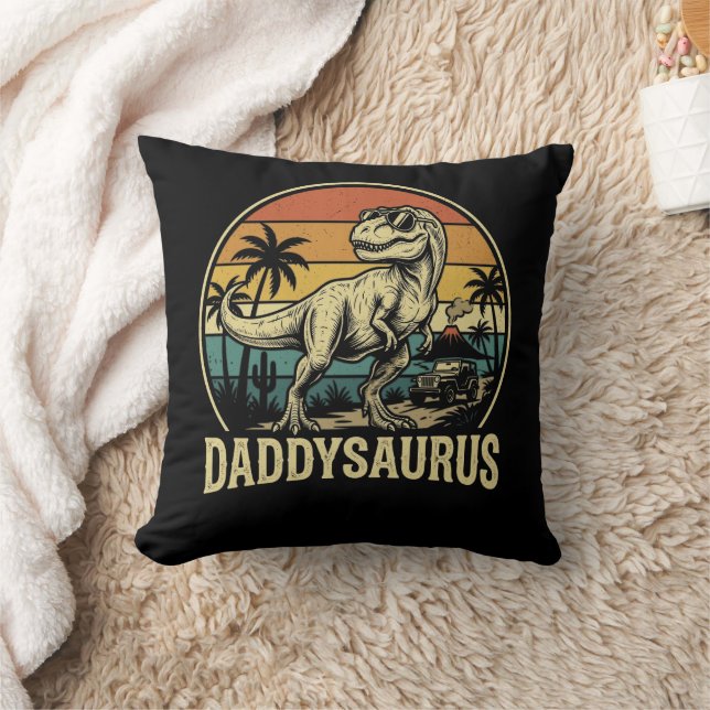 Daddy Trex Dinosaur Daddysaurus Retro Fathers Day  Throw Pillow (Blanket)