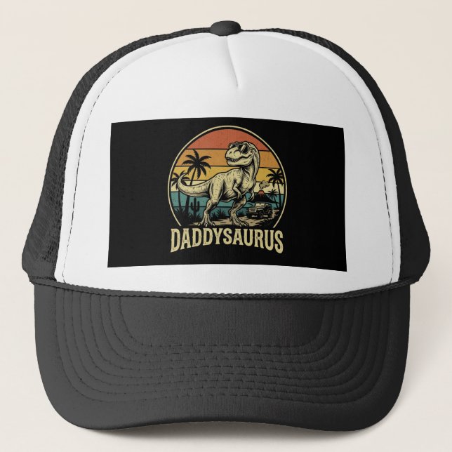 Daddy Trex Dinosaur Daddysaurus Retro Fathers Day  Trucker Hat (Front)