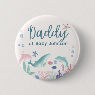 Daddy Watercolor Ocean Baby Shower 2 Inch Round Button