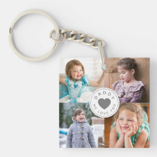 Daddy We Love You Kids Photo Collage Keychain