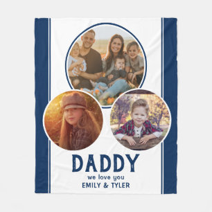 Daddy we love you Navy Blue 3 Photo Father`s Day Fleece Blanket