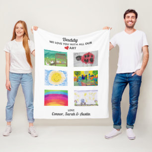 Daddy We Love You Upload Kids Art Work Drawings Fleece Blanket