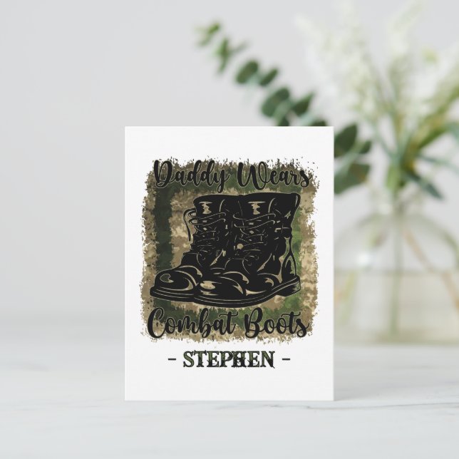 Daddy Wears Combat Boots – Military-Inspired Postcard (Standing Front)