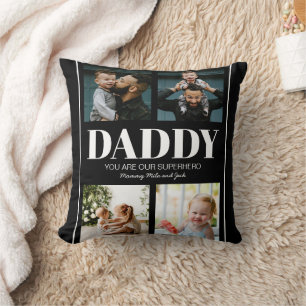 Daddy You are our Superhero Photo Collage Modern Throw Pillow