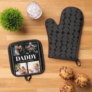 Daddy You are our Superhero Photo Collage Simple Oven Mitt & Pot Holder Set
