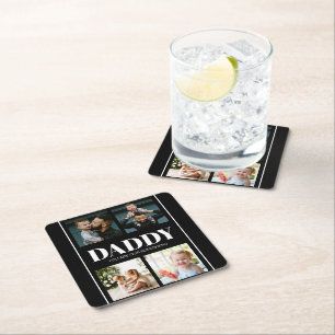 Daddy You are our Superhero Photo Collage Simple Square Paper Coaster