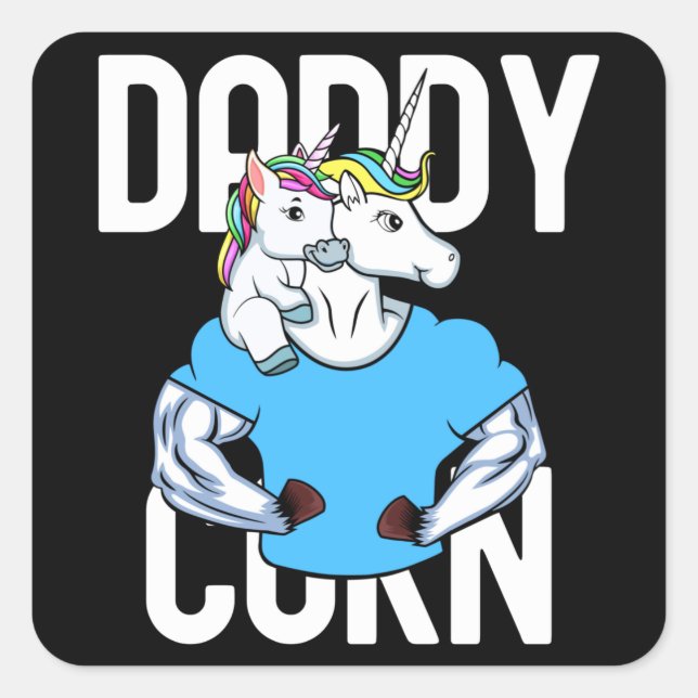 Daddycorn Muscle Unicorn Dad and Baby Father's Day Square Sticker (Front)