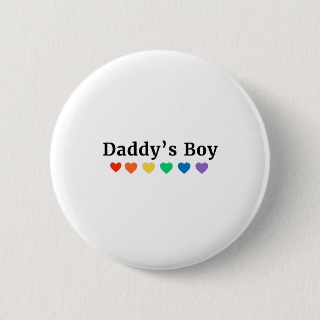 Daddy's Boy, Pride Rainbow Hearts, Funny Cool LGBT 2 Inch Round Button (Front)