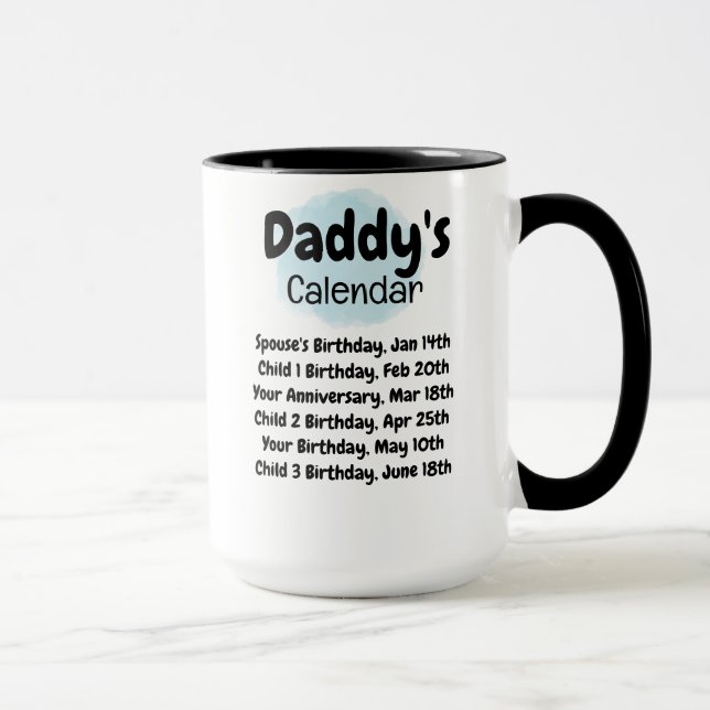 Daddy's Calendar - 6 Vital Dates for All Star Dad Mug (Right)