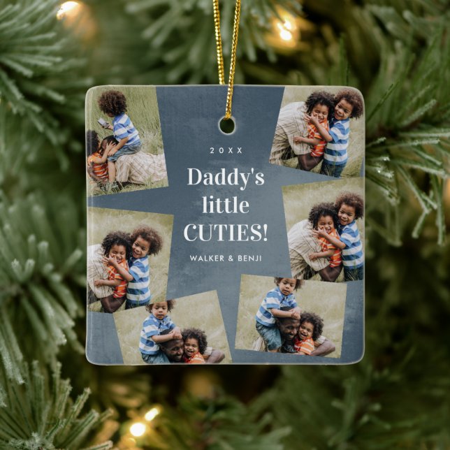 Daddy's Cuties Photo Collage Christmas Holiday Ceramic Ornament (Tree)