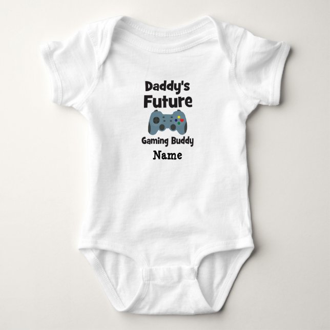 Daddy's Future Gaming Buddy with a Heart Button Baby Bodysuit (Front)