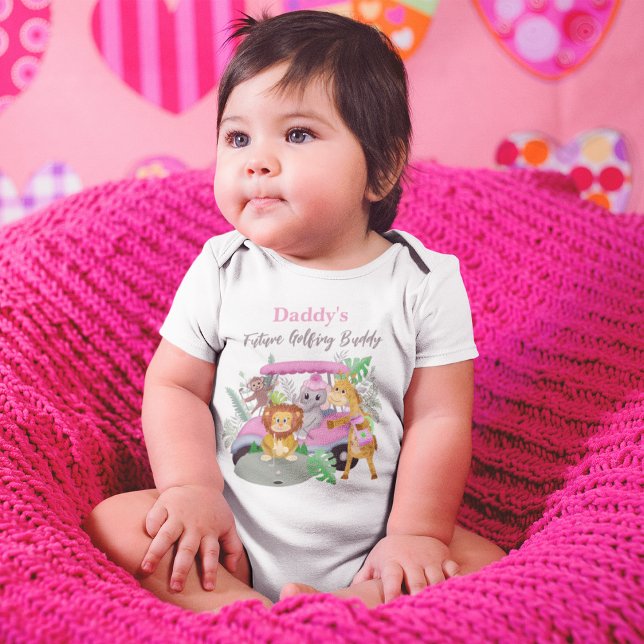 Daddy's Future Golfing Baby Jungle Animals Pink  Bodysuit (Creator Uploaded)