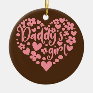 Daddy's Girl Cute Pink Heart Daddy and Daughter Ceramic Ornament