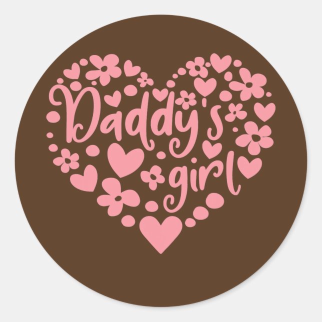 Daddy's Girl Cute Pink Heart Daddy and Daughter Classic Round Sticker (Front)