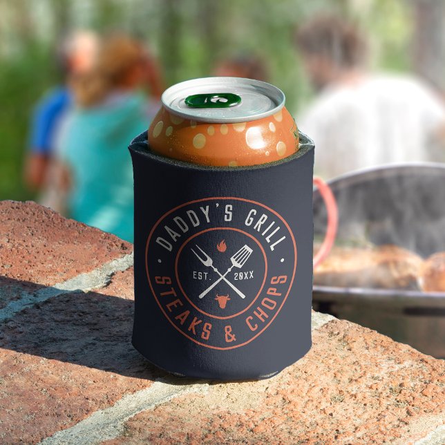 Daddy's Grill Personalized Year Established Can Cooler (Creator Uploaded)