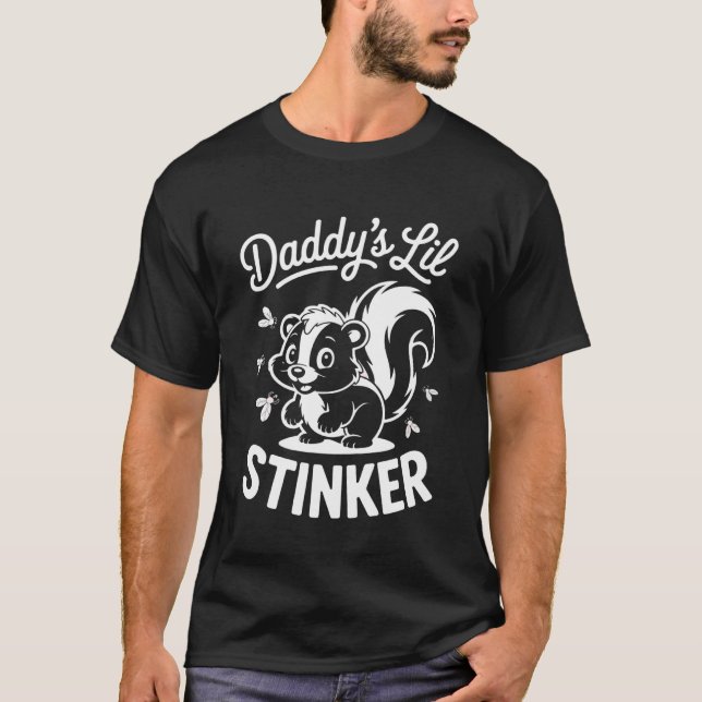 Daddy's Lil Stinker Cute Skunk Retro T-Shirt (Front)