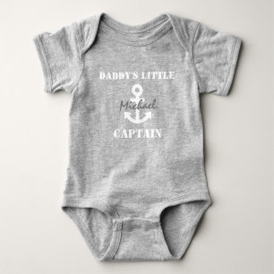 Daddy's Little Captain Sweet Nautical White Anchor Baby Bodysuit