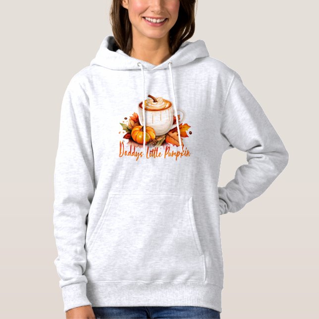 Daddy's Little Pumpkin Cozy Fall Coffee & Leaves Hoodie (Front)