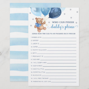 Daddy's Phrase Game Baby Shower Teddy Bear 