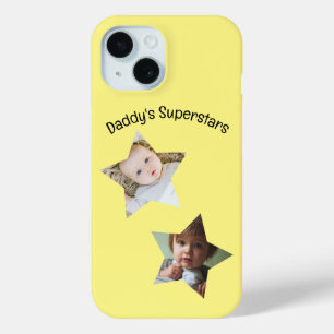 Daddy's Superstars Personalized Two Photo Text iPhone 15 Case