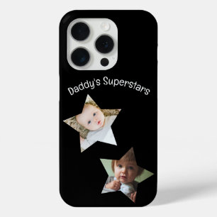 Daddy's Superstars Personalized Two Photo Text iPhone 15 Pro Case