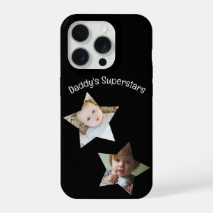 Daddy's Superstars Personalized Two Photo Text iPhone 15 Pro Case