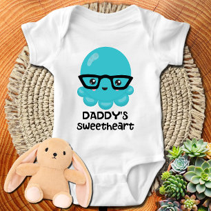 Daddy's Sweetheart Blue Kawaii Octopus Baby Bodysuit