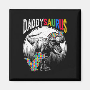Daddysaurus Autism Sister Puzzle Pieces And T Rex  Magnet