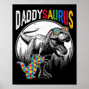 Daddysaurus Autism Sister Puzzle Pieces And T Rex Poster