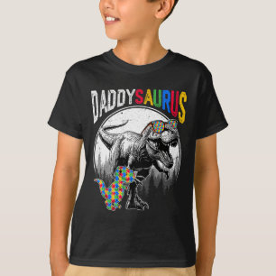 Daddysaurus Autism Sister Puzzle Pieces And T Rex  T-Shirt
