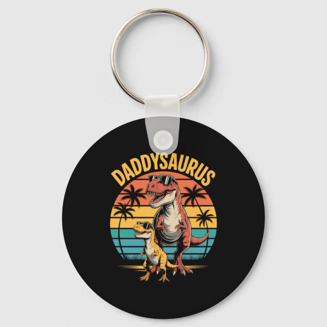 Daddysaurus Dinosaur Summer Fathers Day Keychain (Front)